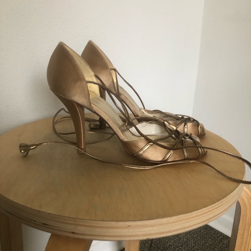 Stuart Weitzman Bronze Metallic Strappy Lace-Up Heels